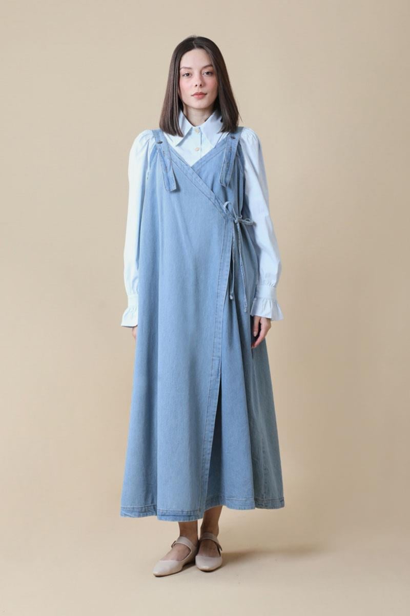 V Yaka Bağlamalı Jile Açık Mavi