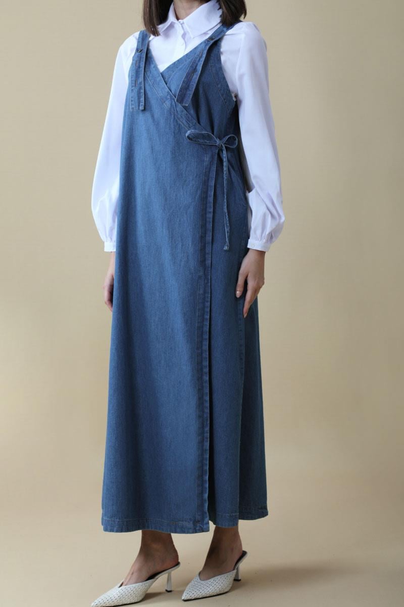 V Yaka Bağlamalı Jile Koyu Mavi