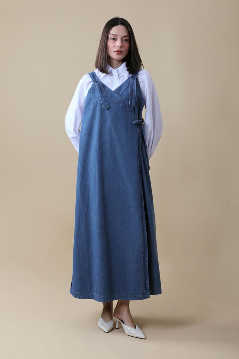 V Yaka Bağlamalı Jile Koyu Mavi