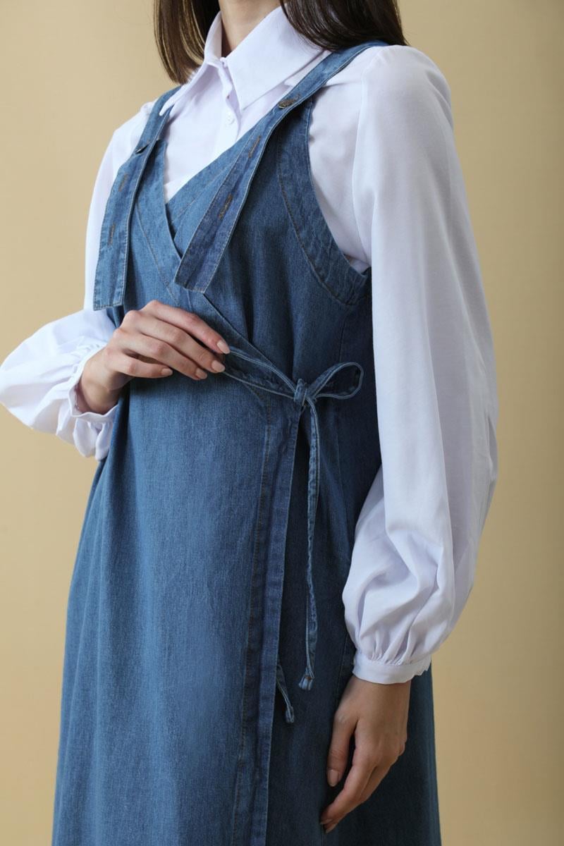 V Yaka Bağlamalı Jile Koyu Mavi