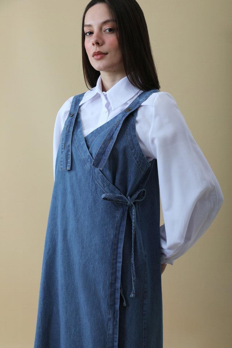 V Yaka Bağlamalı Jile Koyu Mavi