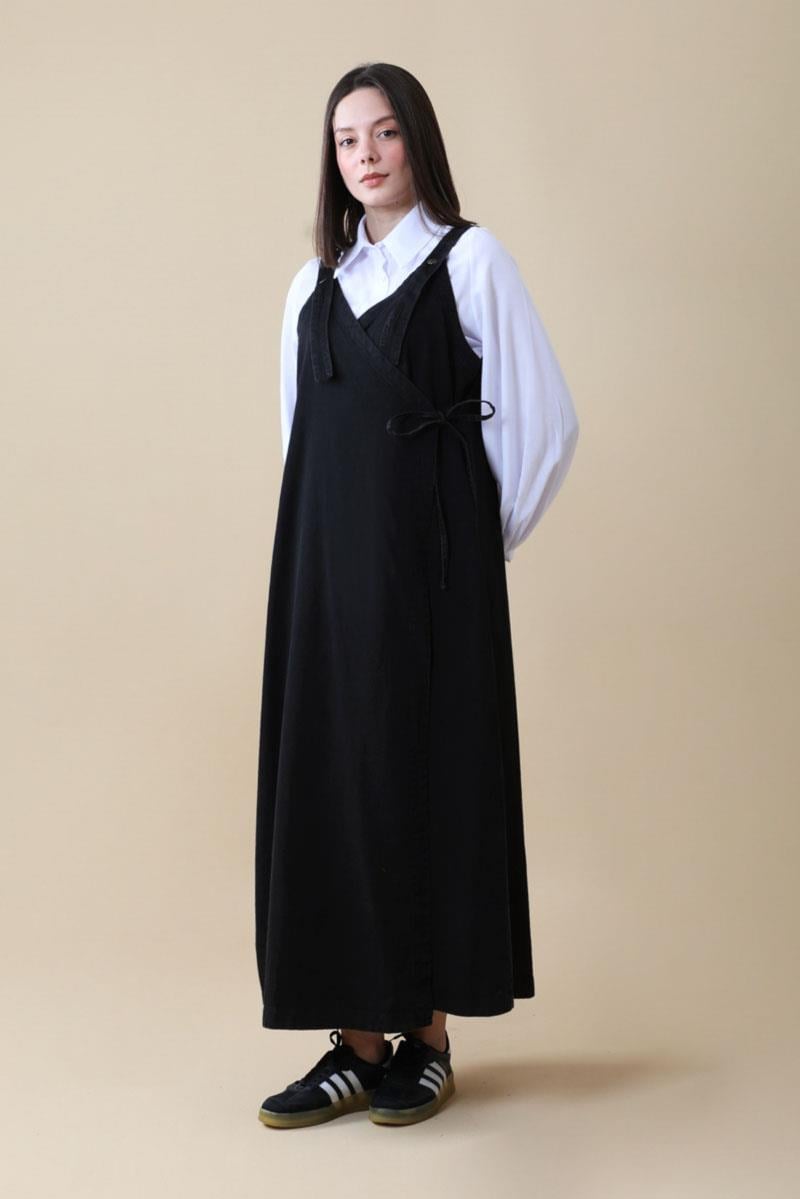 V Yaka Bağlamalı Jile Siyah