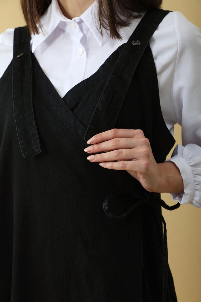 V Yaka Bağlamalı Jile Siyah