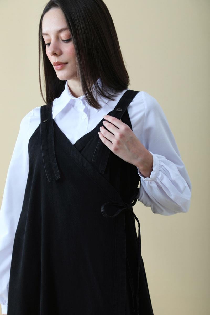 V Yaka Bağlamalı Jile Siyah