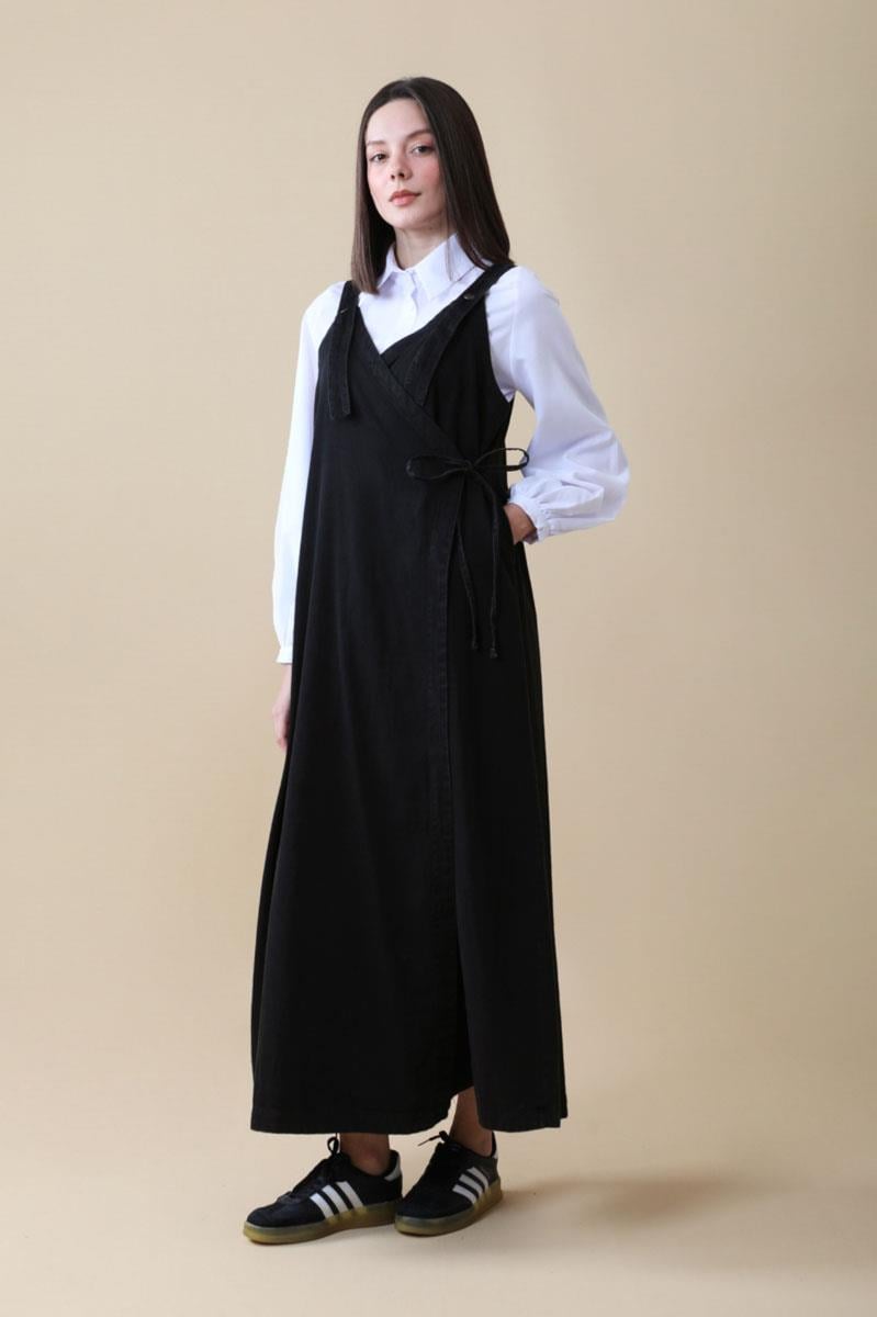 V Yaka Bağlamalı Jile Siyah