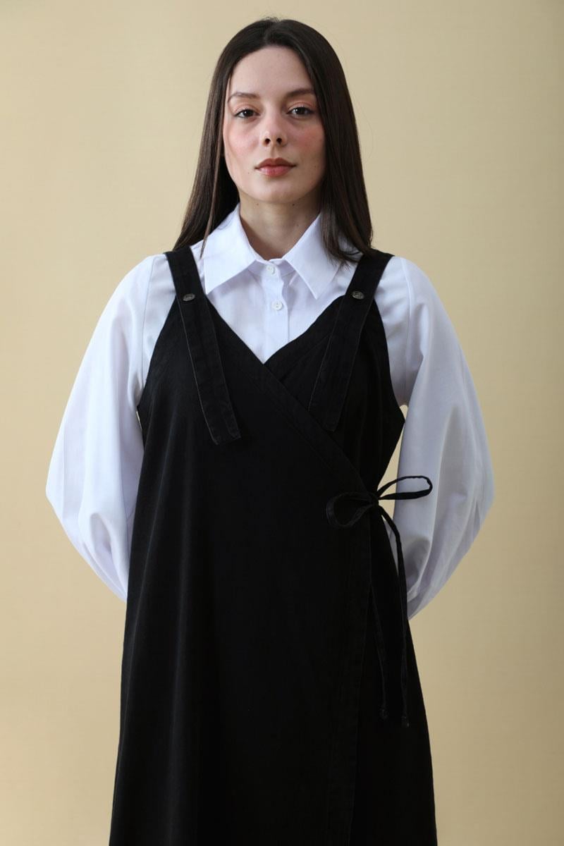 V Yaka Bağlamalı Jile Siyah