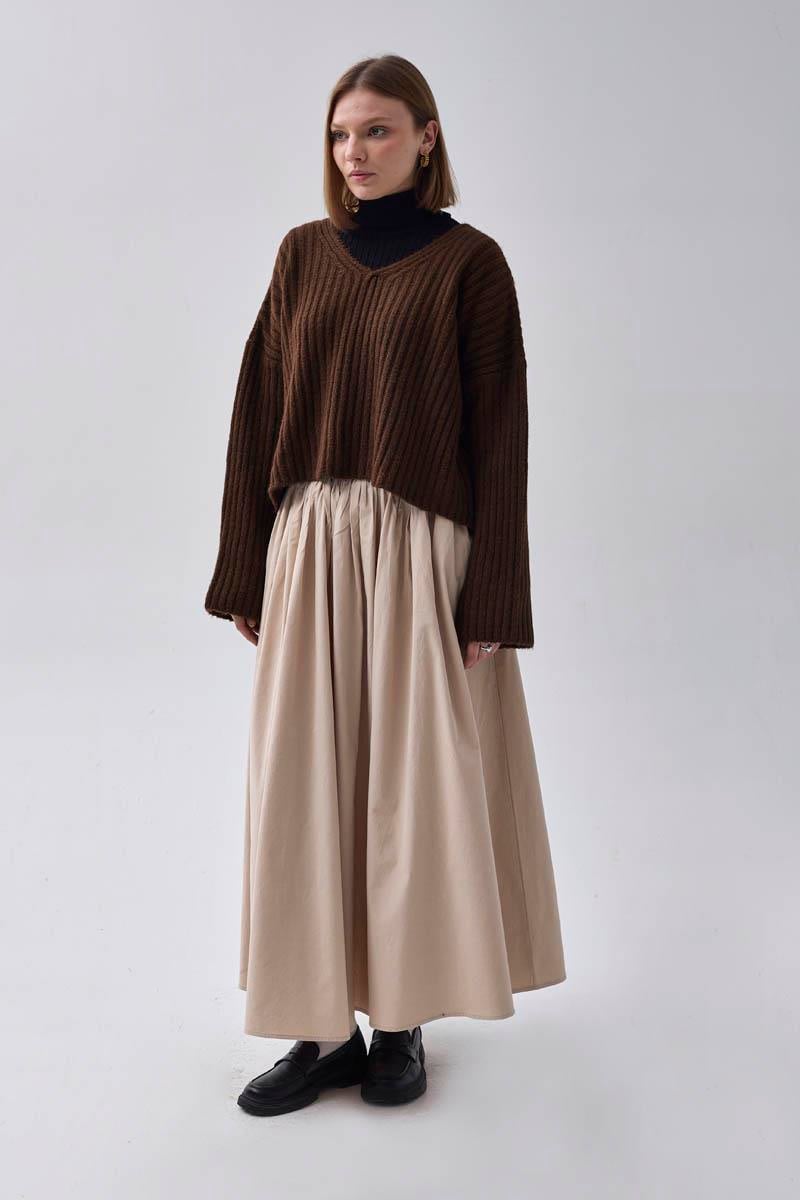 V Yaka Crop Kazak Kahverengi