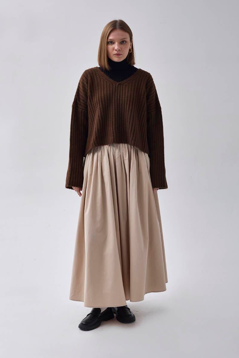 V Yaka Crop Kazak Kahverengi