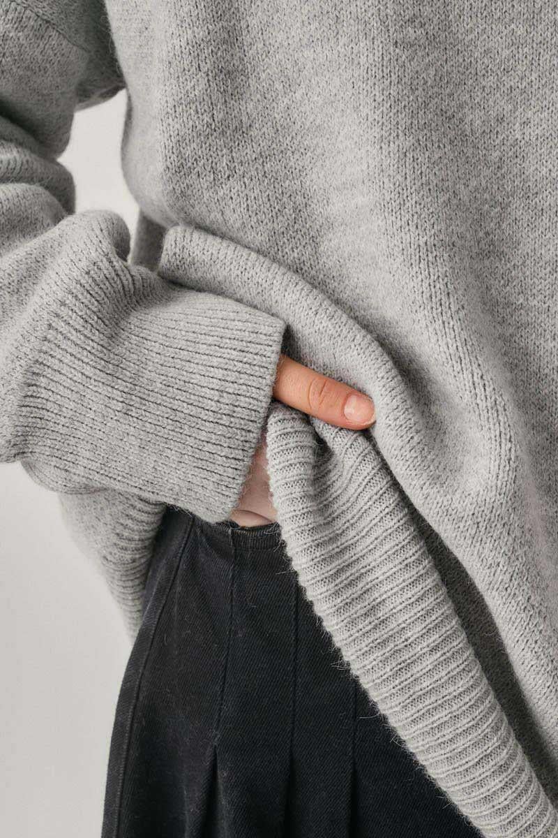 V Yaka Triko Kazak Açık Gri