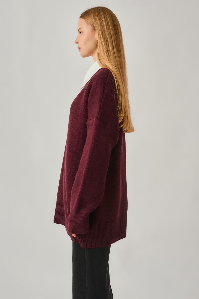 V Yaka Triko Kazak Bordo