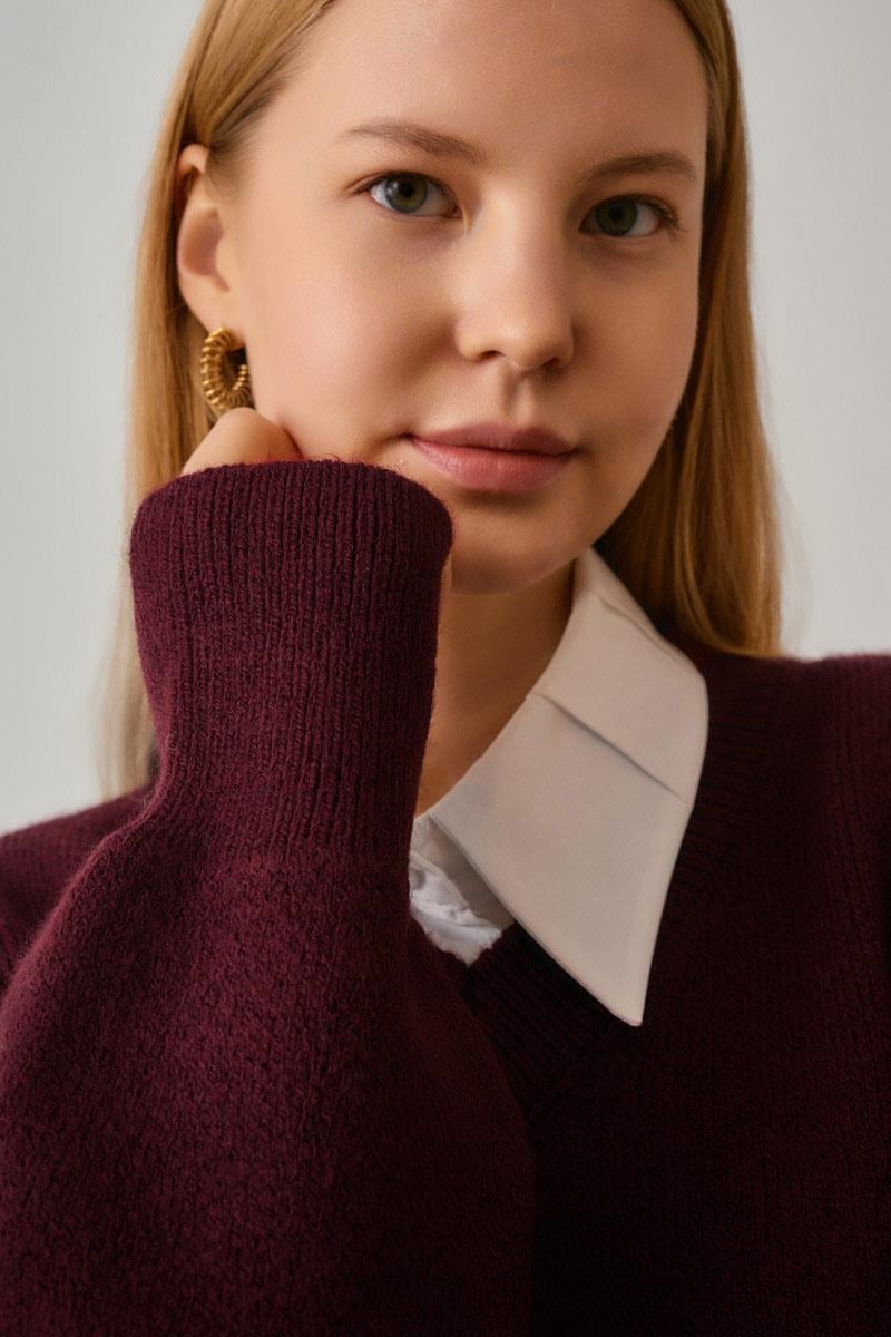 V Yaka Triko Kazak Bordo