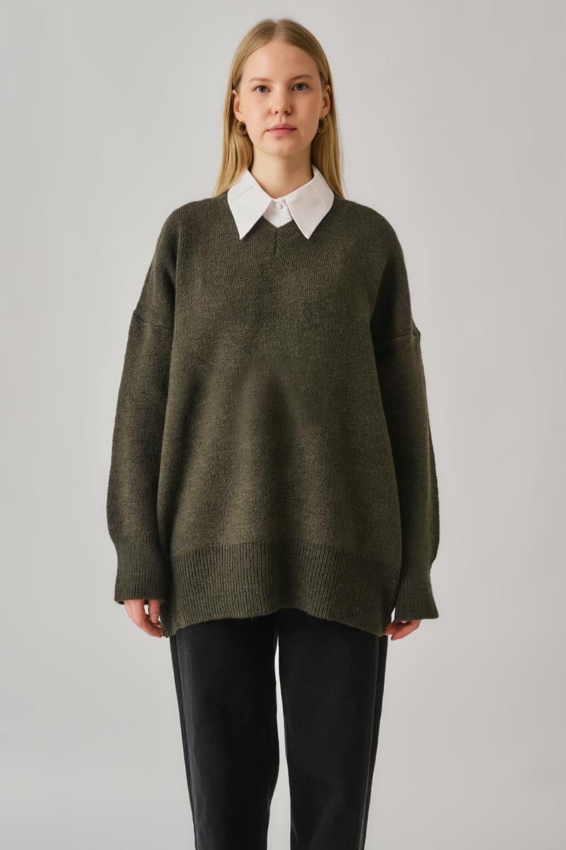 V Yaka Triko Kazak Haki