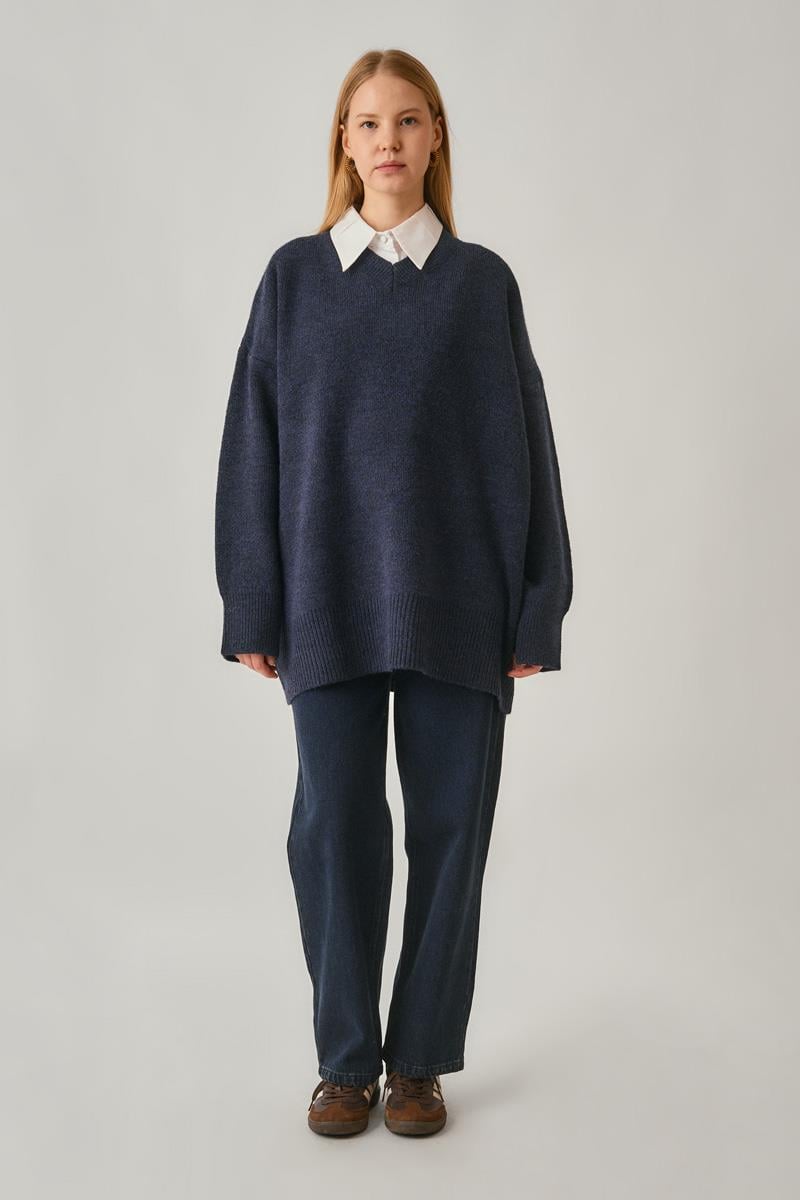 V Yaka Triko Kazak Lacivert