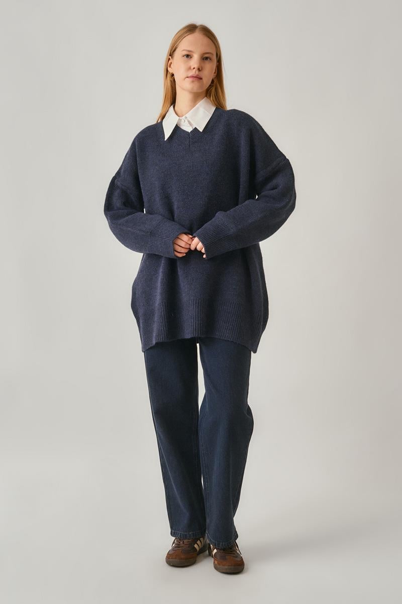 V Yaka Triko Kazak Lacivert