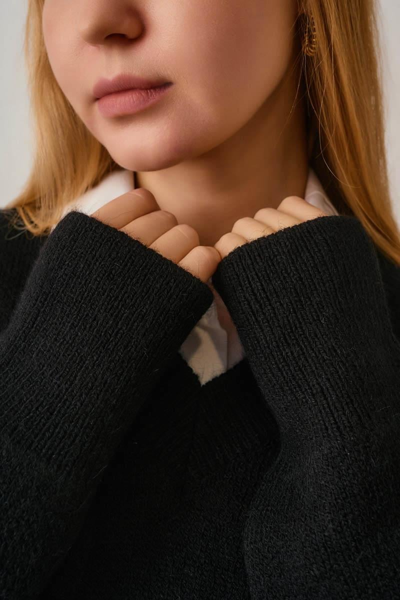 V Yaka Triko Kazak Siyah