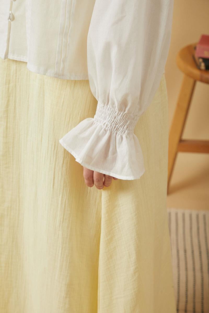 Yakası Bağcıklı Nervürlü Gömlek Beyaz