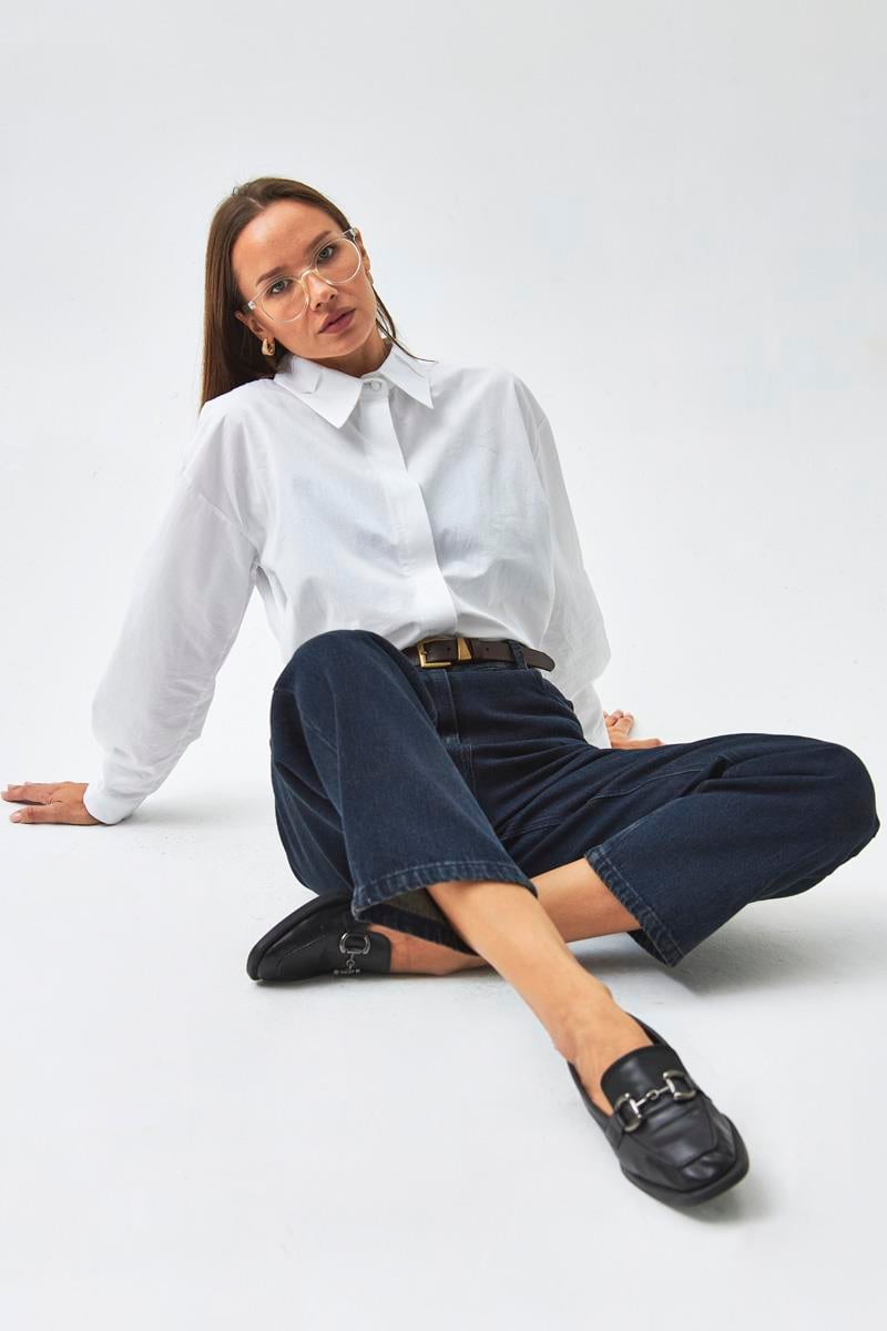 Yakası Pile Detaylı Gömlek Beyaz