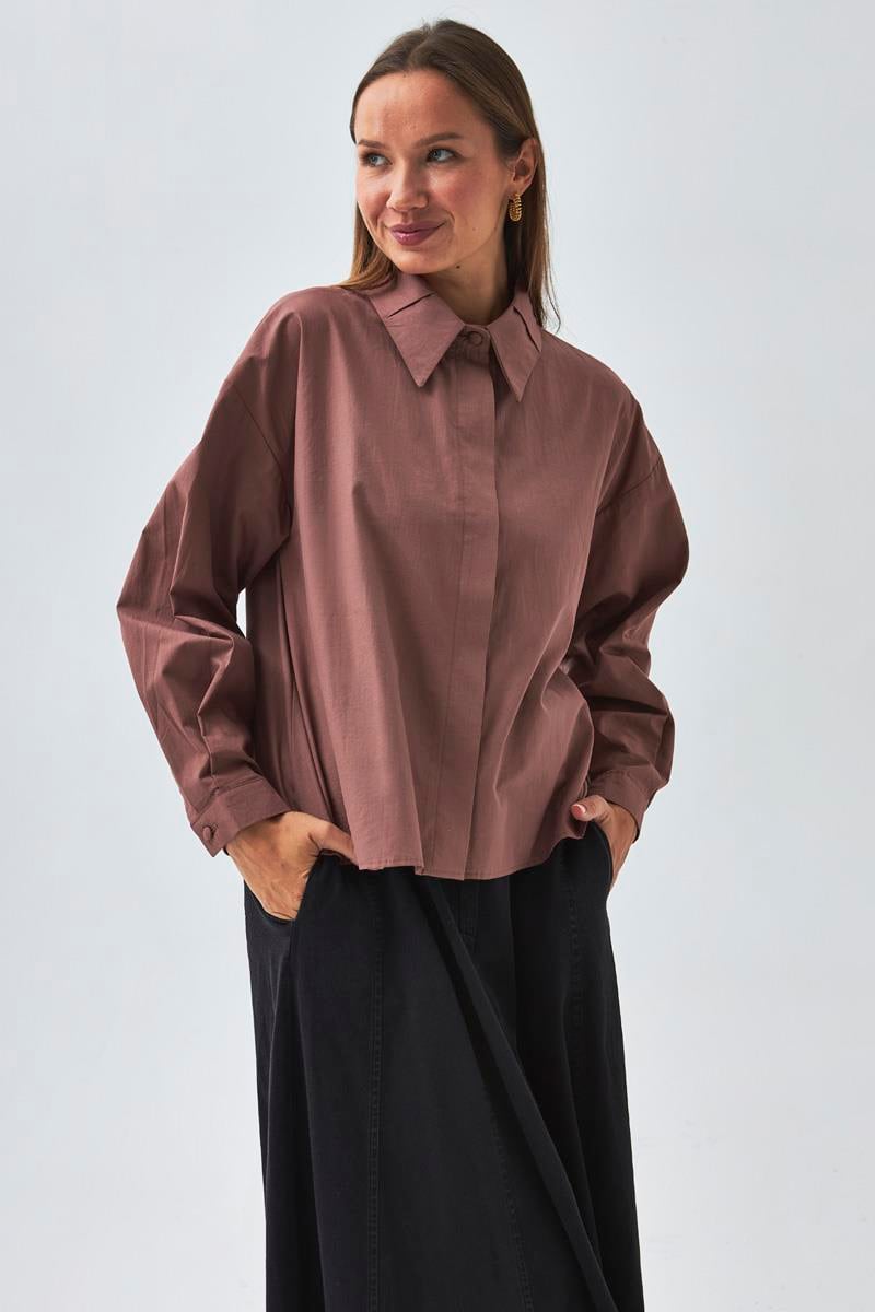 Yakası Pile Detaylı Gömlek Gül Kurusu