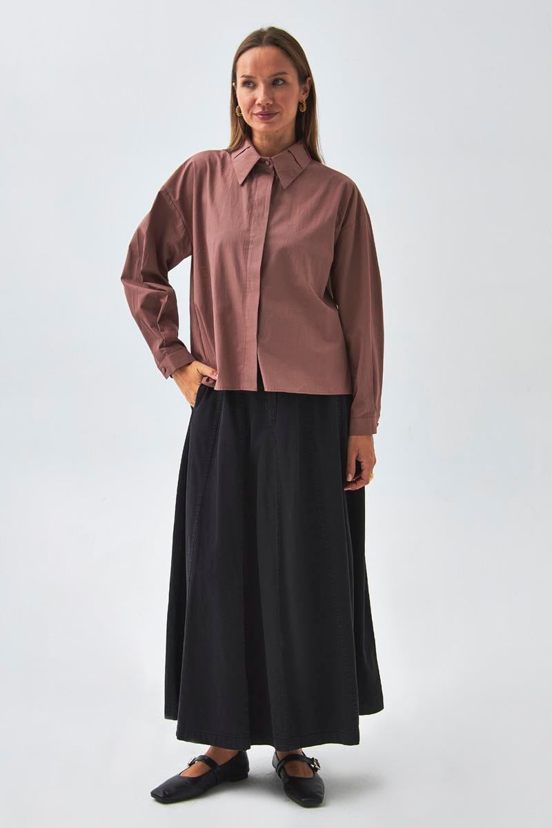 Yakası Pile Detaylı Gömlek Gül Kurusu