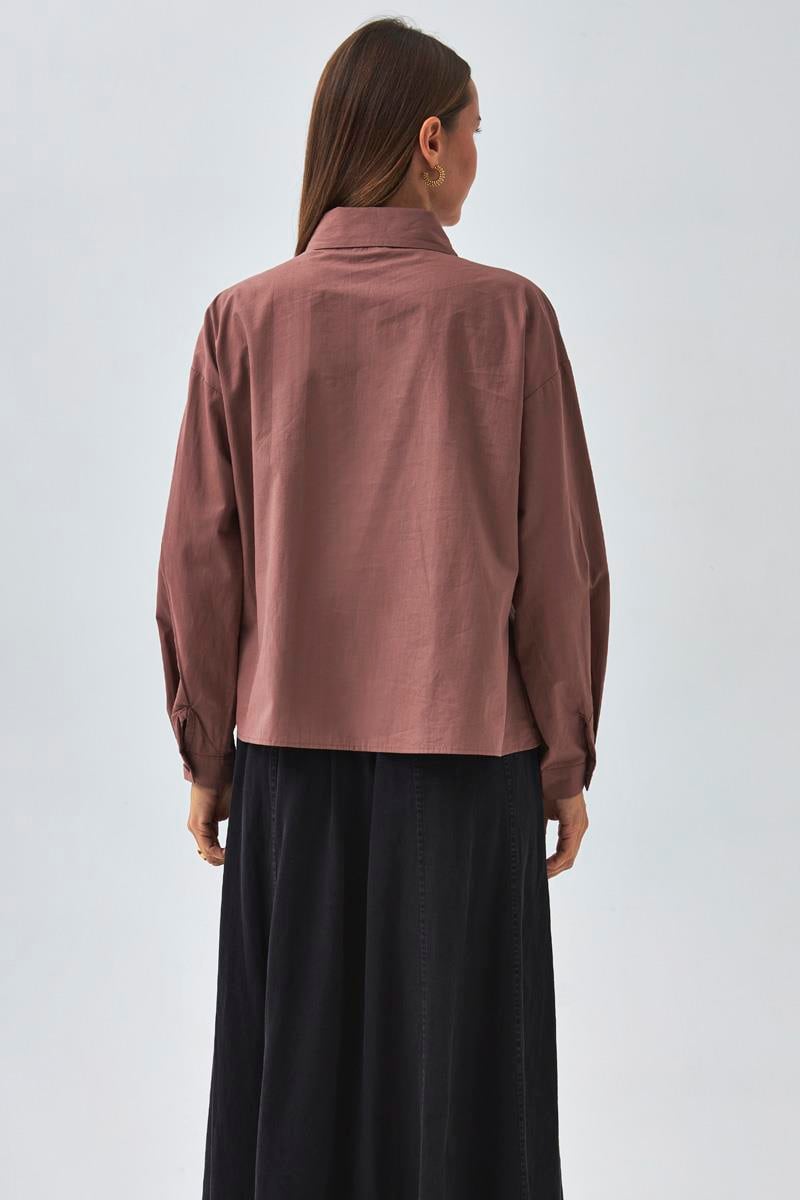 Yakası Pile Detaylı Gömlek Gül Kurusu