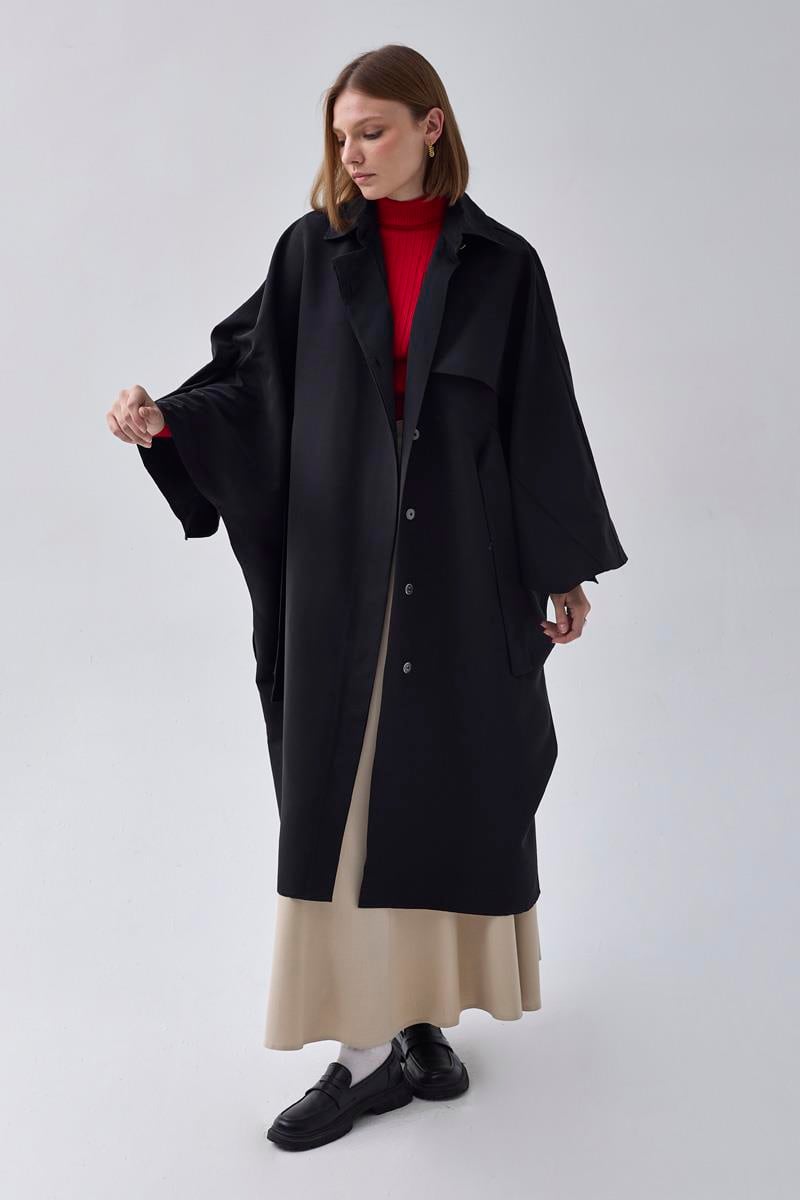 Yarasa Kol Trençkot Siyah