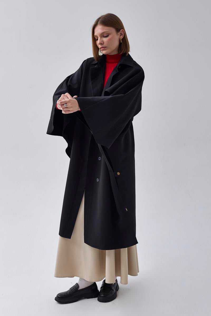 Yarasa Kol Trençkot Siyah