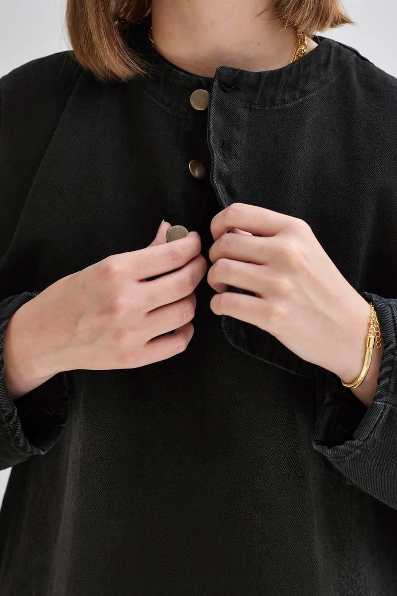 Yarım Düğmeli Denim Tunik Siyah