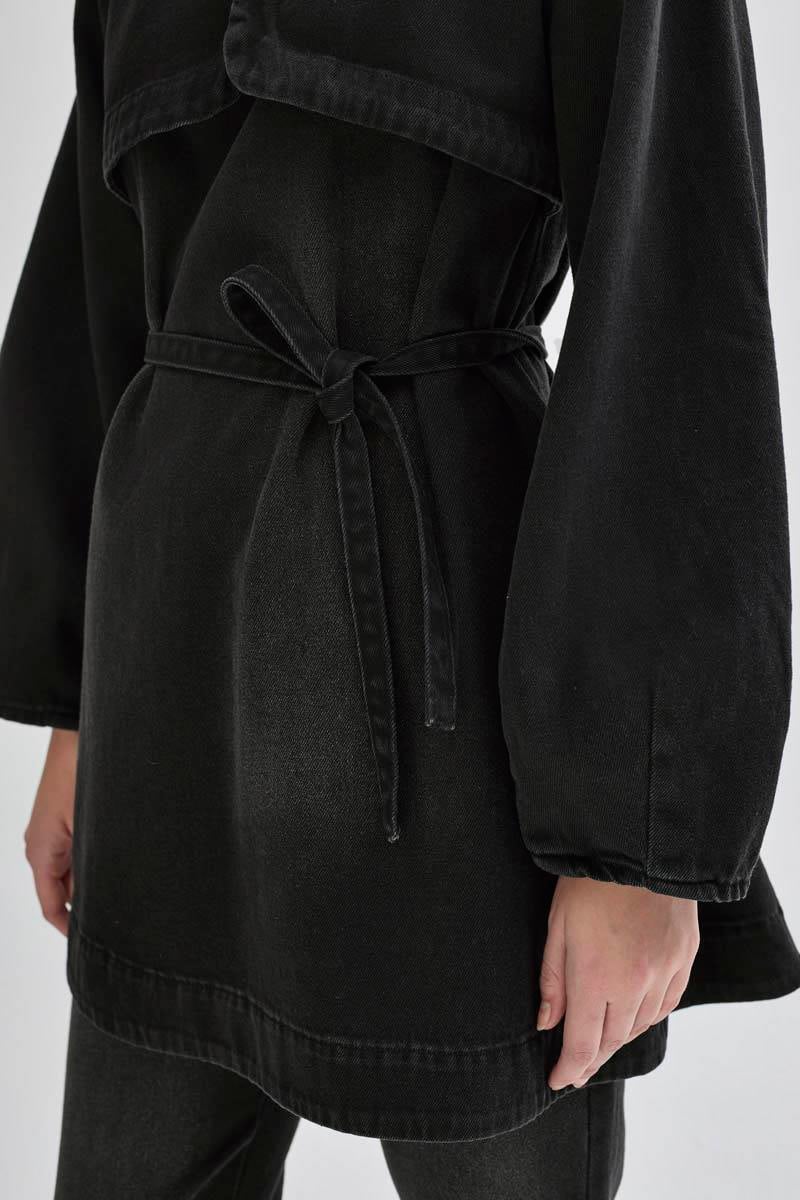 Yarım Düğmeli Denim Tunik Siyah