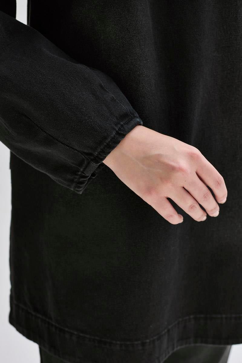 Yarım Düğmeli Denim Tunik Siyah