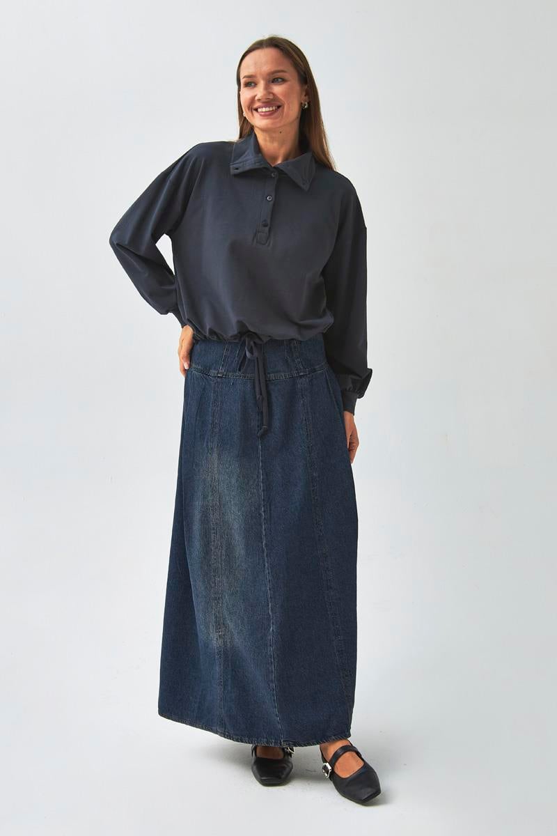 Yarım Düğmeli Sweatshirt Antrasit