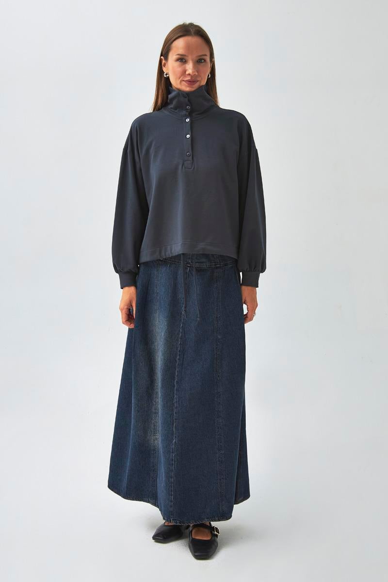 Yarım Düğmeli Sweatshirt Antrasit