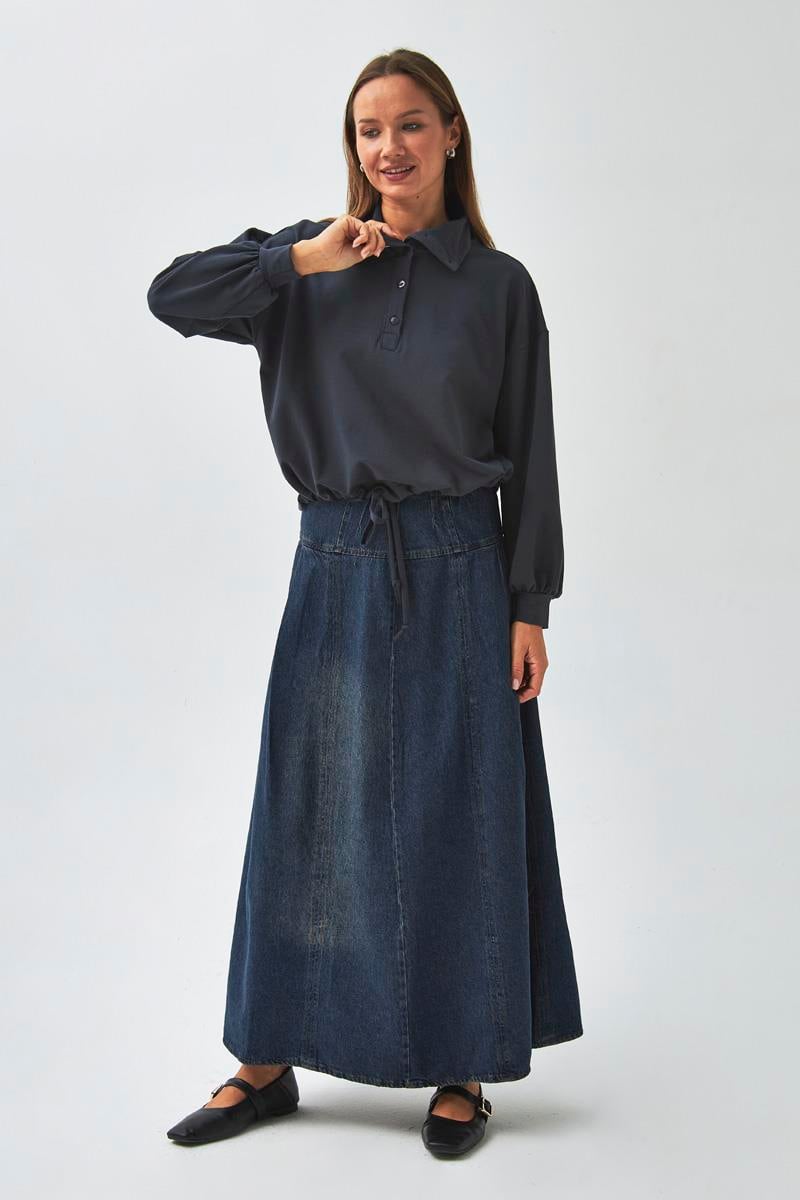 Yarım Düğmeli Sweatshirt Antrasit