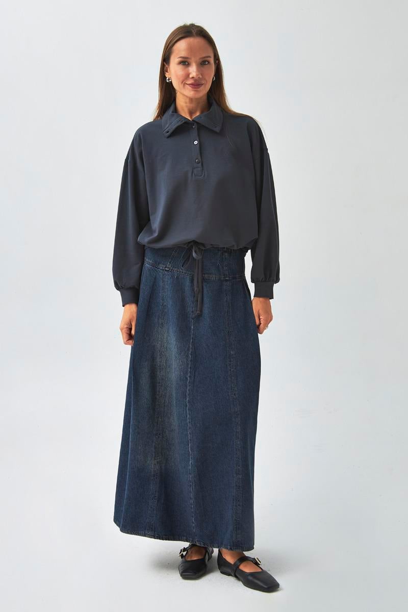 Yarım Düğmeli Sweatshirt Antrasit