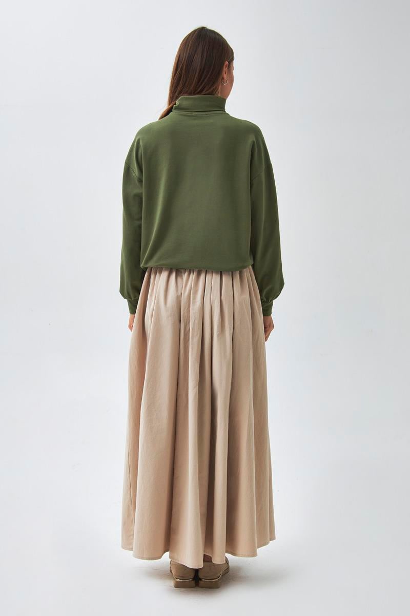 Yarım Düğmeli Sweatshirt Haki