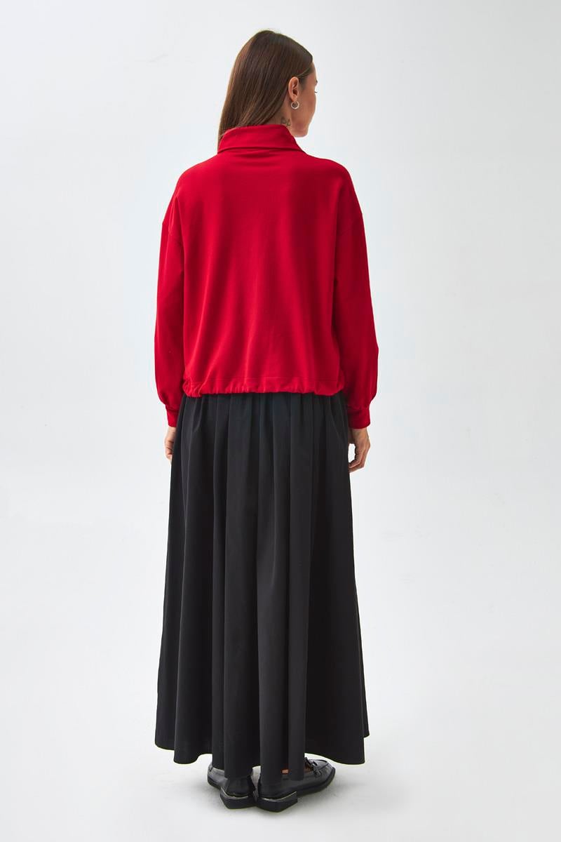 Yarım Düğmeli Sweatshirt Kırmızı