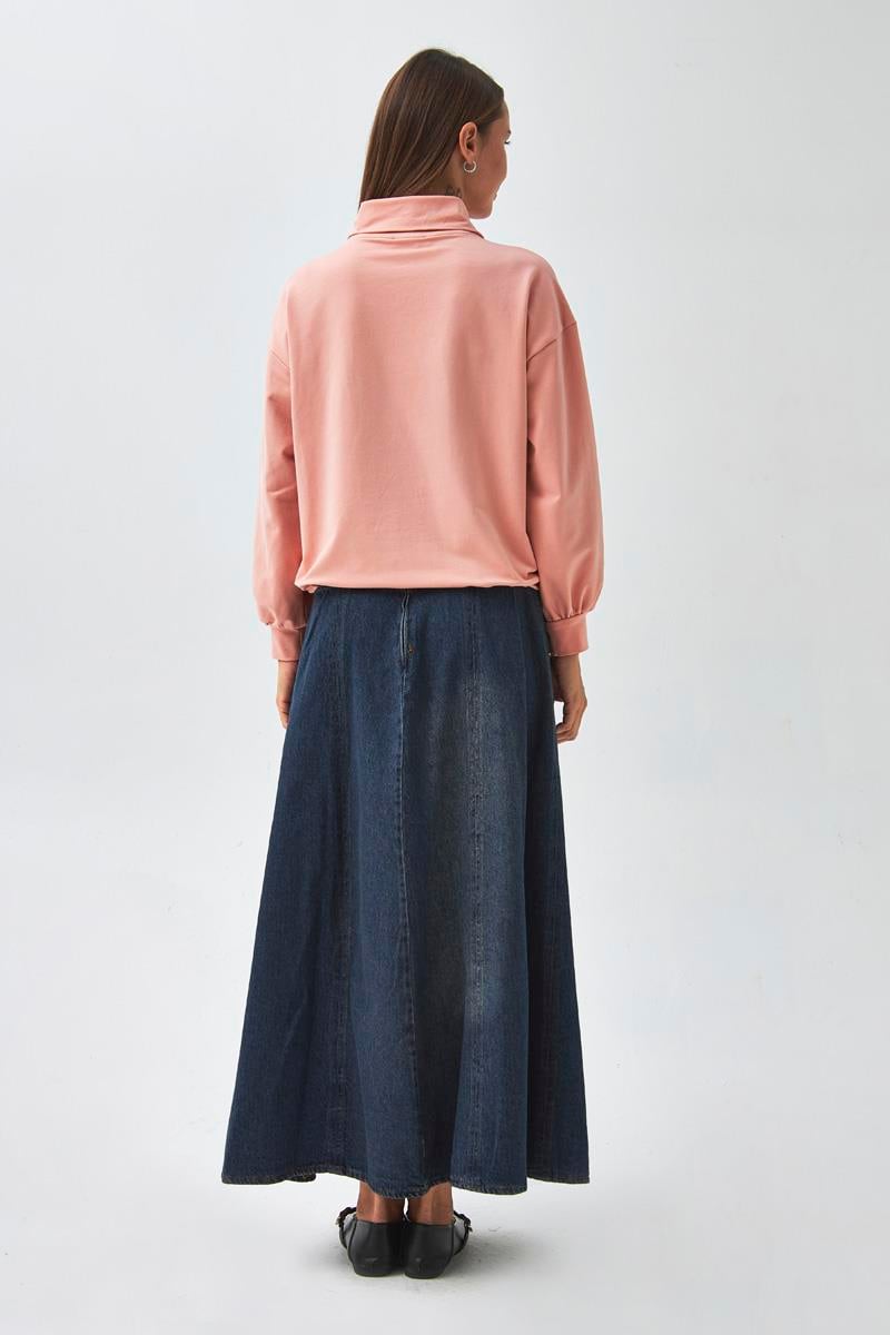 Yarım Düğmeli Sweatshirt Pudra Gül