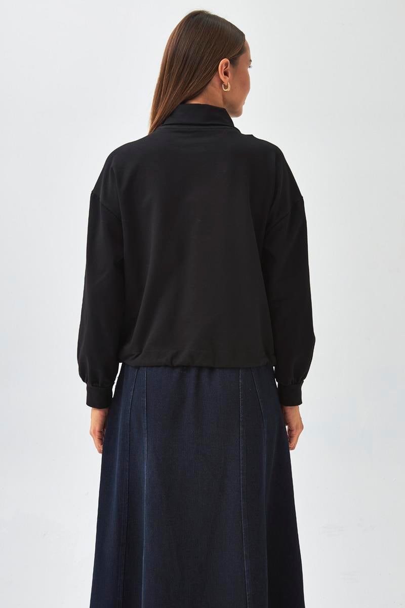 Yarım Düğmeli Sweatshirt Siyah