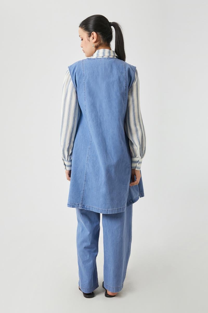 Yelekli Denim Takım Açık Mavi