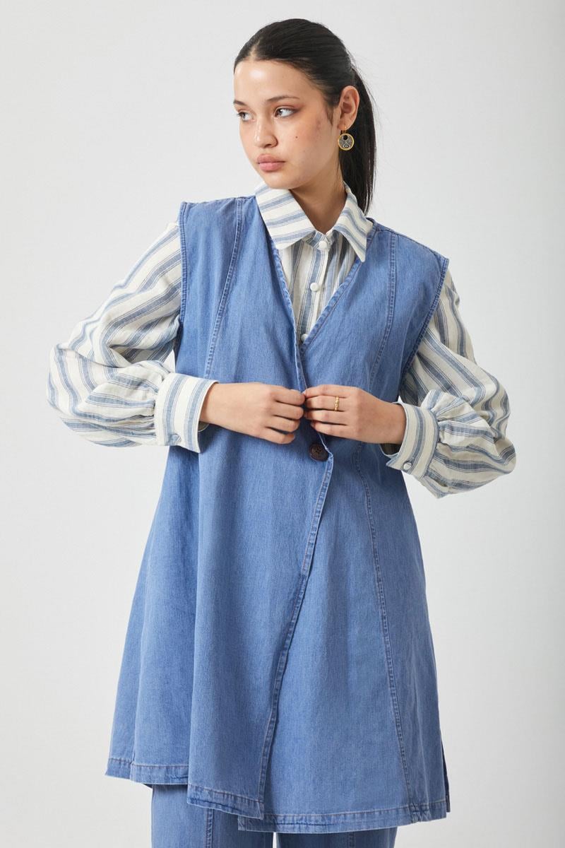 Yelekli Denim Takım Açık Mavi