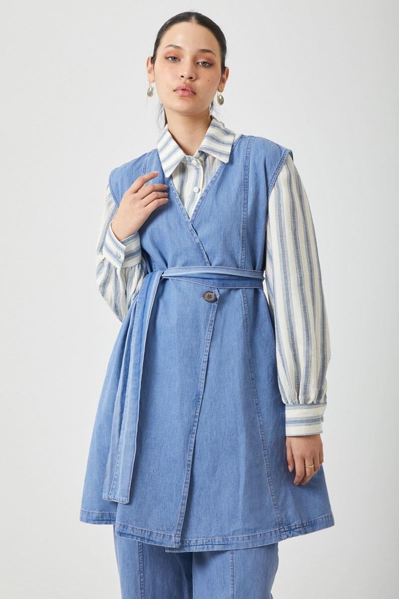 Yelekli Denim Takım Açık Mavi