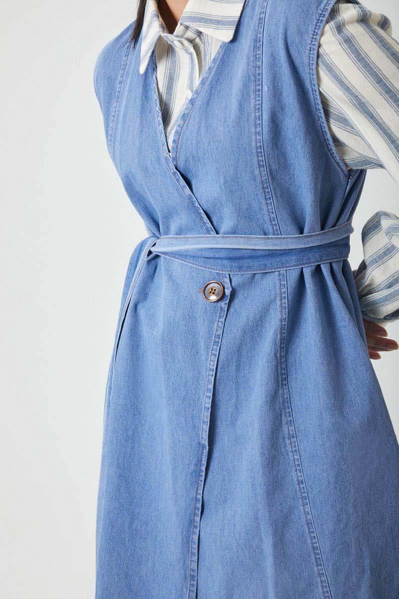 Yelekli Denim Takım Açık Mavi