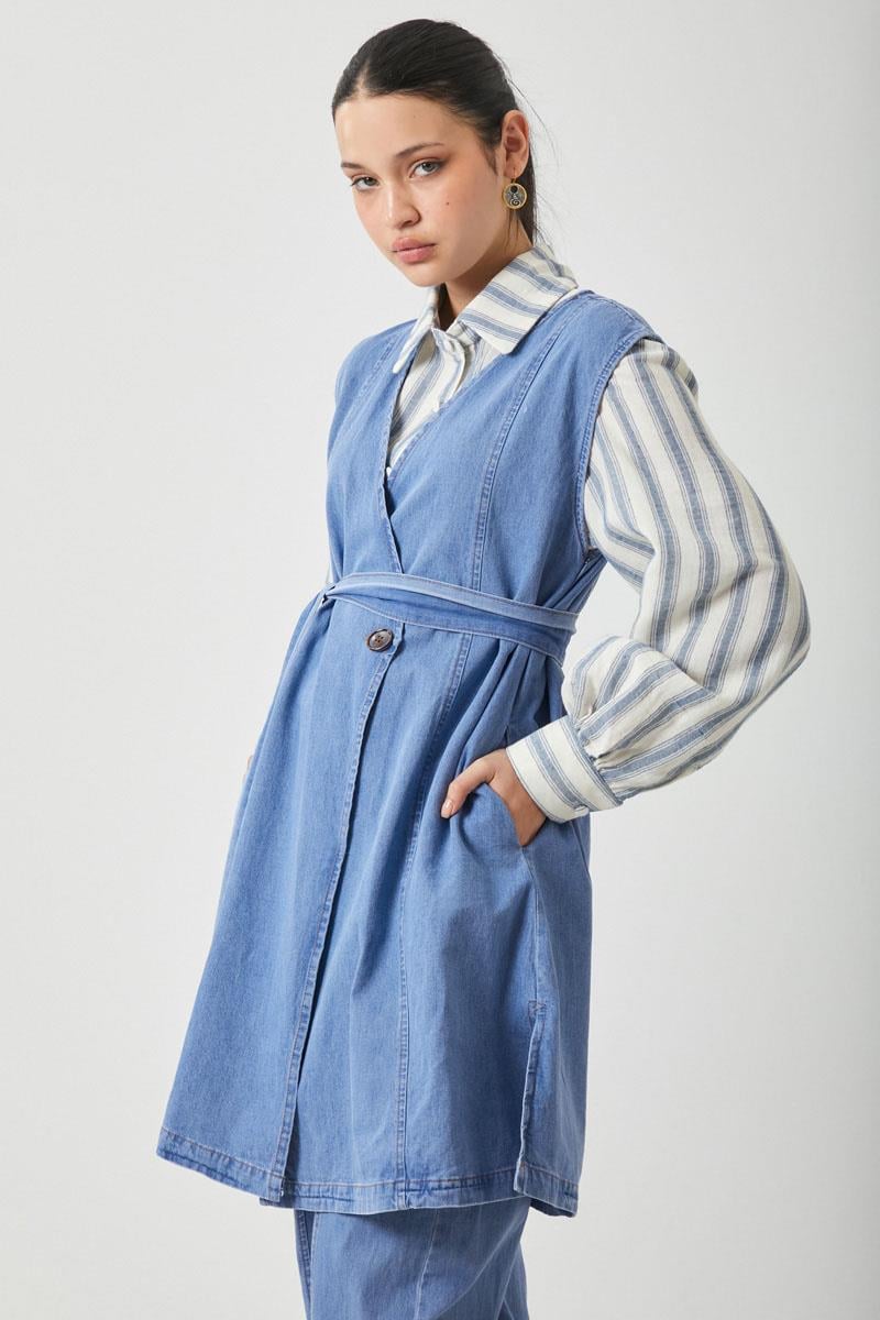 Yelekli Denim Takım Açık Mavi