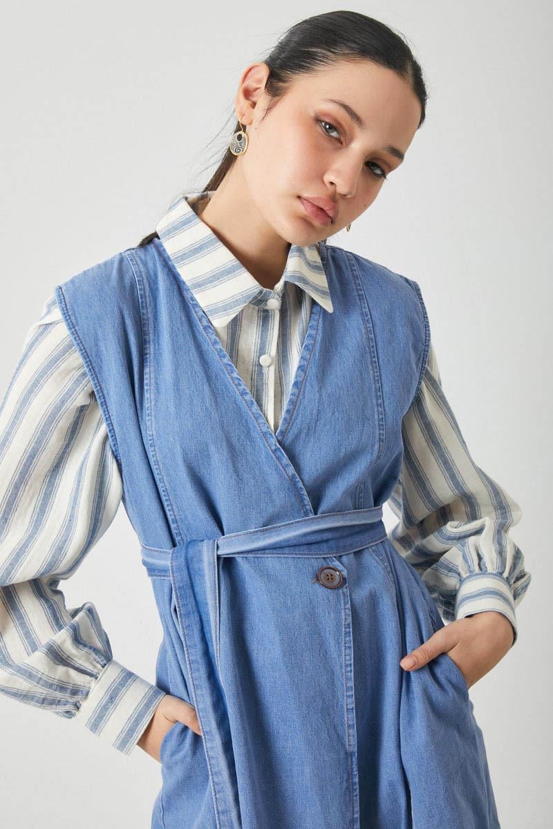 Yelekli Denim Takım Açık Mavi