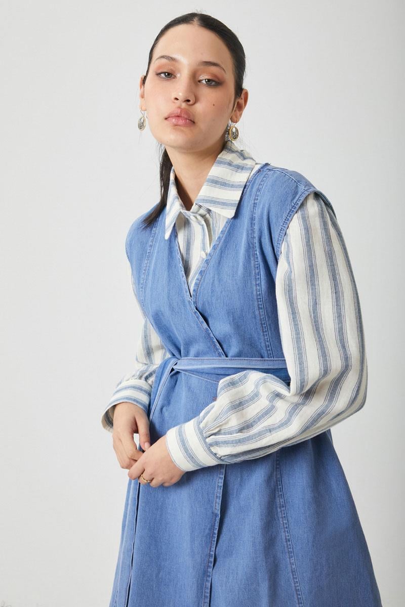 Yelekli Denim Takım Açık Mavi