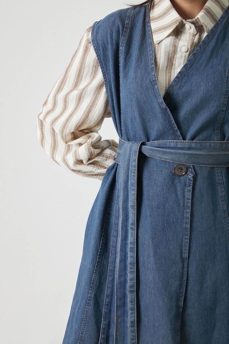 Yelekli Denim Takım Koyu Mavi