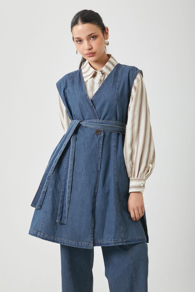 Yelekli Denim Takım Koyu Mavi