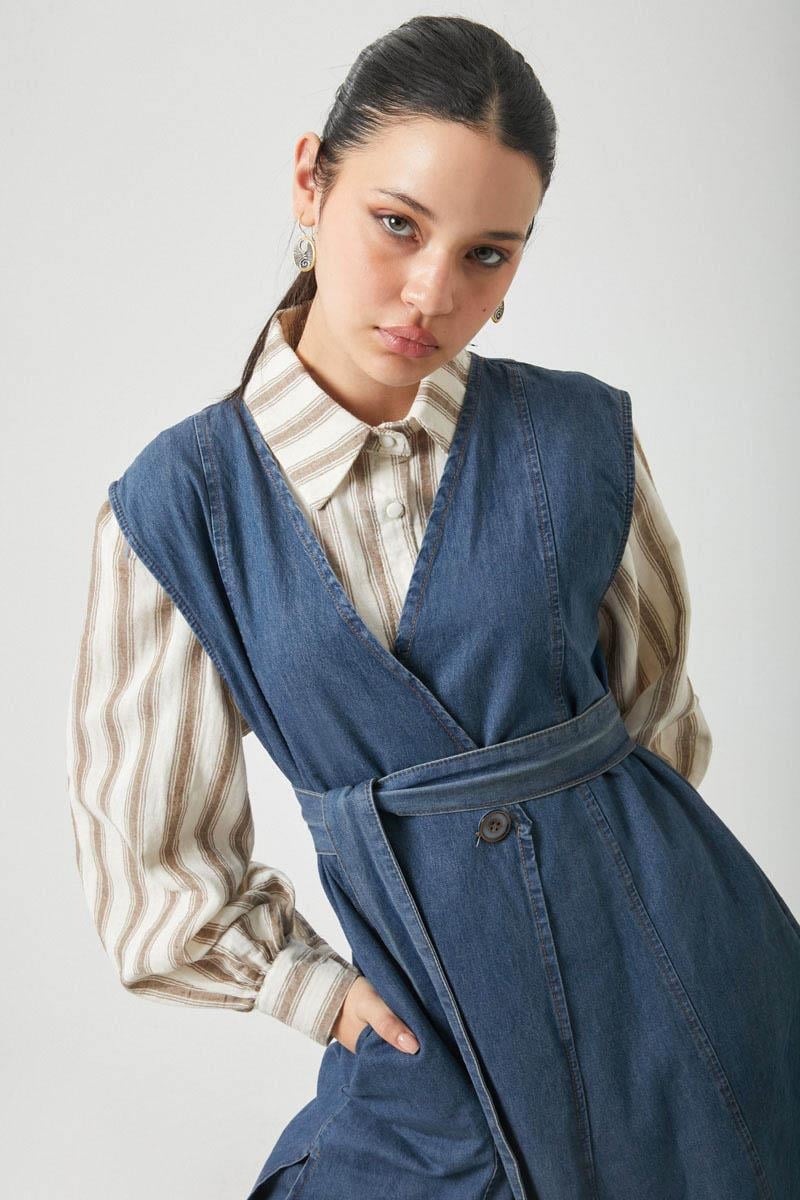 Yelekli Denim Takım Koyu Mavi