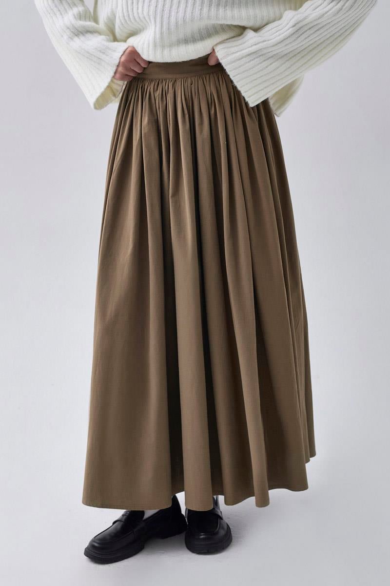 Yüksek Bel Pamuk Etek Kahverengi