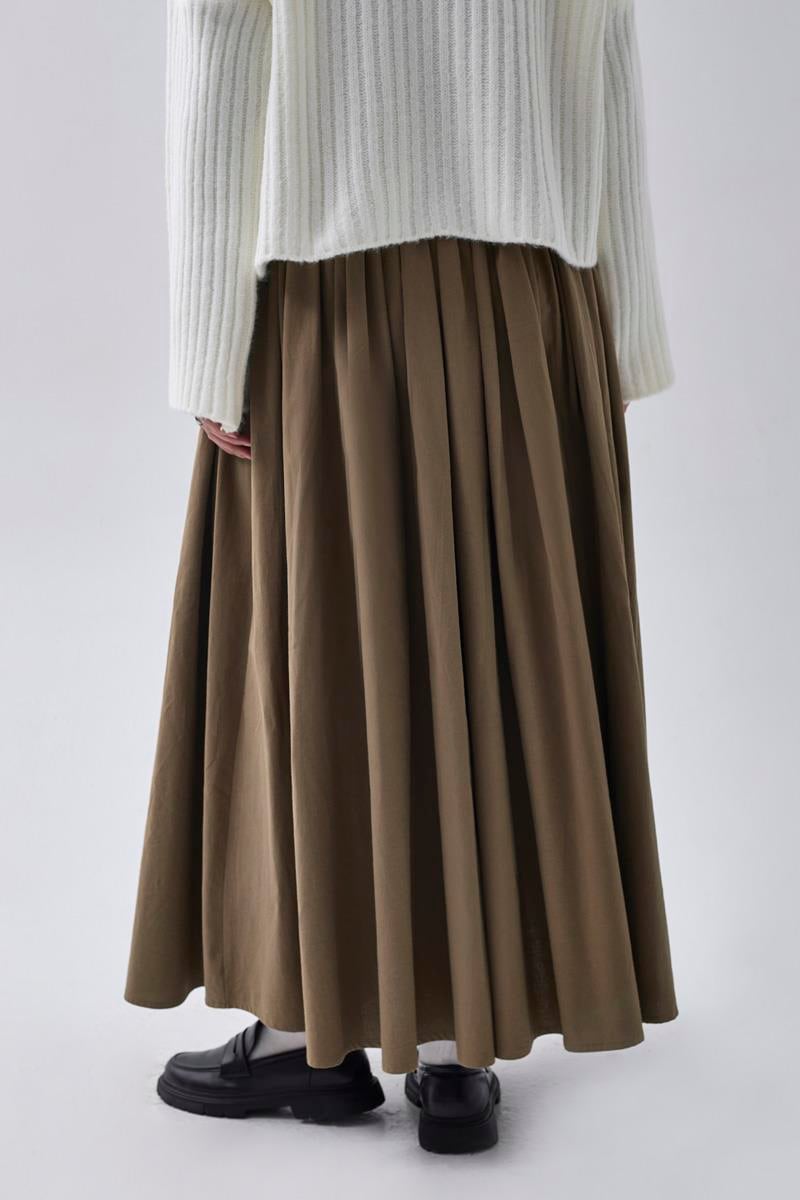 Yüksek Bel Pamuk Etek Kahverengi