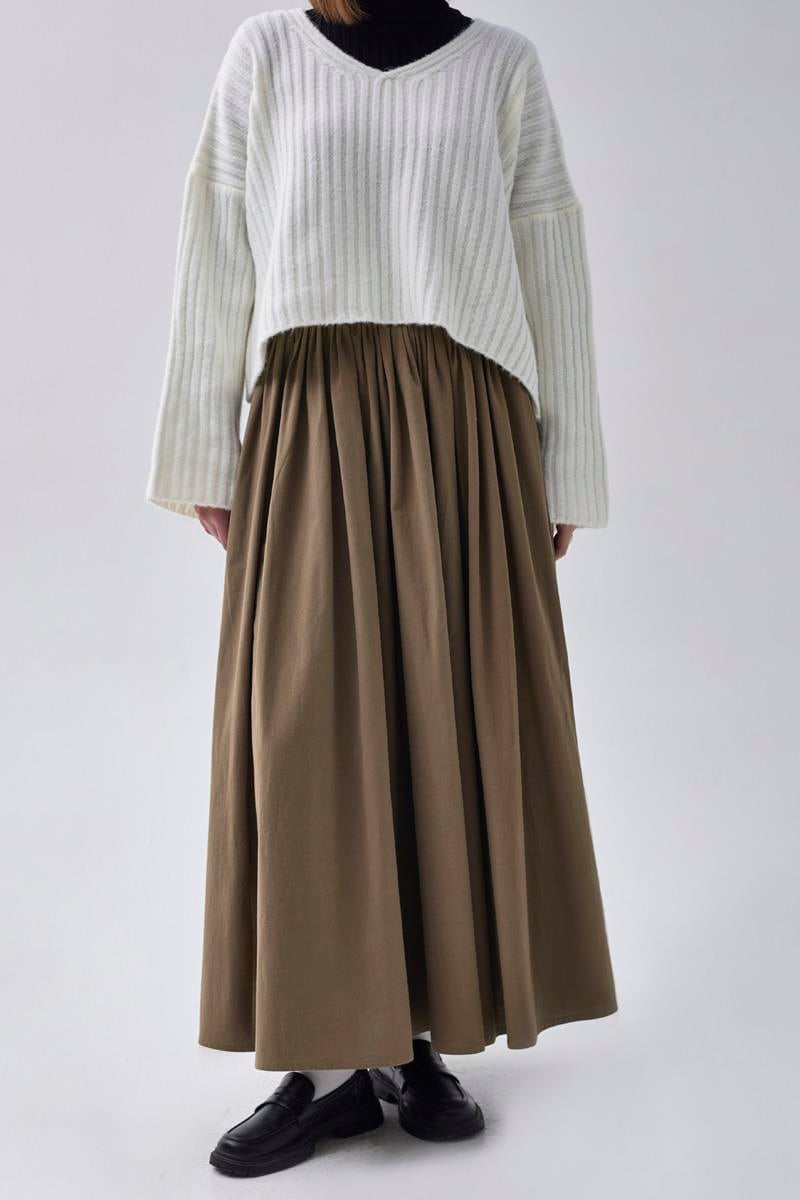 Yüksek Bel Pamuk Etek Kahverengi